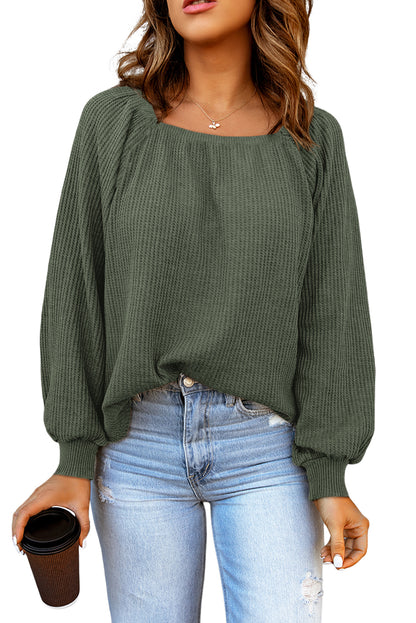 Apricot Waffle Texture Square Neck Pullover Top