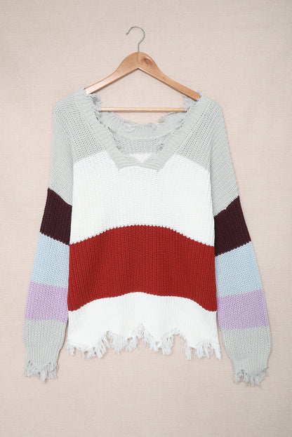 Colorblock Distressed Sweater