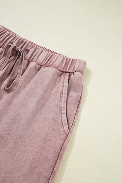 Vineyard Green Mineral Wash Tiered Wide Leg Patchwork Drawstring Pants