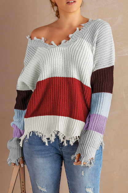 Colorblock Distressed Sweater