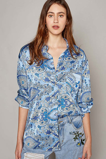 POL Blue Button Down Top