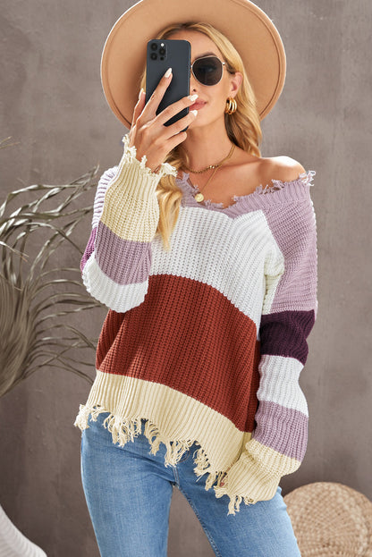 Colorblock Distressed Sweater