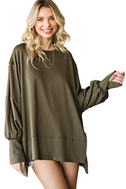 Green Patchwork Slits Drop Shoulder Oversized Top