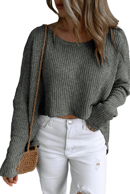 Gray Basic Slouchy Dolman Sleeve Sweater