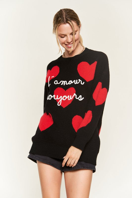 HEART PRINT OVERSIZED SWEATER DH5960D