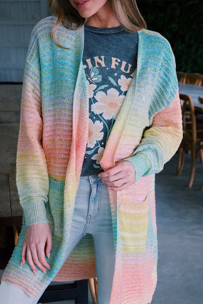 Gradient Knit Open Cardigan with Pockets