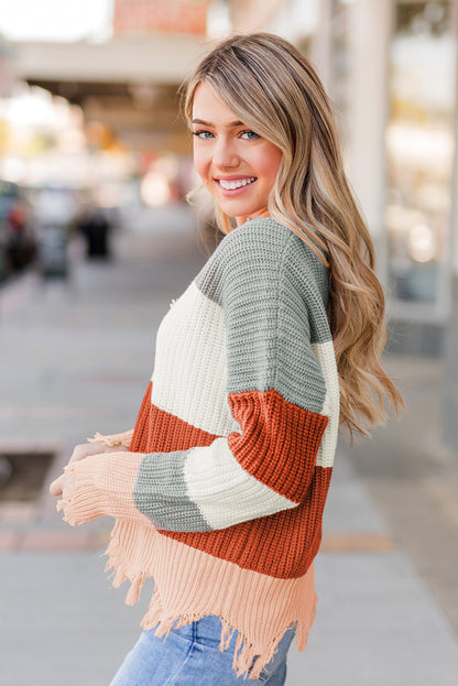 Colorblock Distressed Sweater