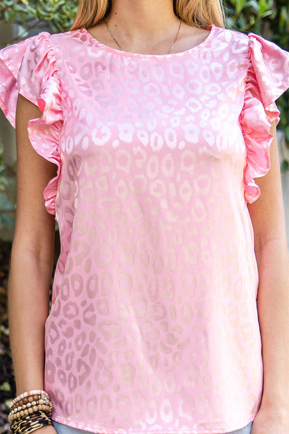 Pink Satin Leopard Print Ruffled Summer Top