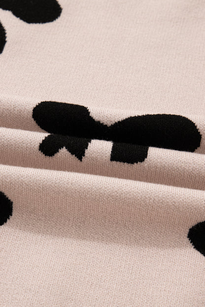 Bright Pink Pearl Embellished Bow Pattern Loose Sweater