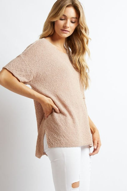 SOLID ROUND NECK 3/4 SLEEVE LOOSE TOP