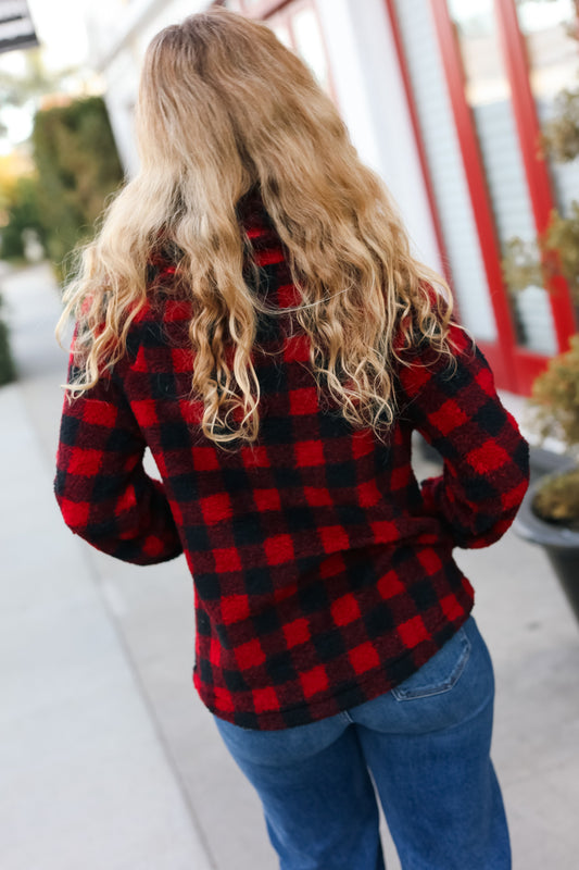Cozy in Plaid Red Sherpa Sweater