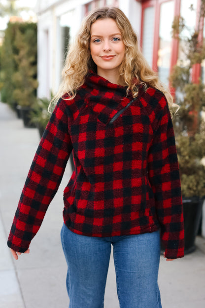 Cozy in Plaid Red Sherpa Sweater