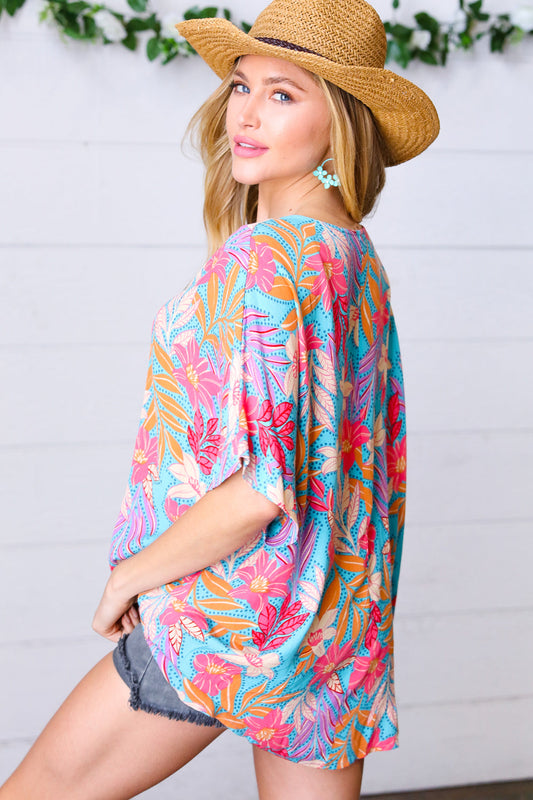 Multicolor Tropical Floral Print Woven Top