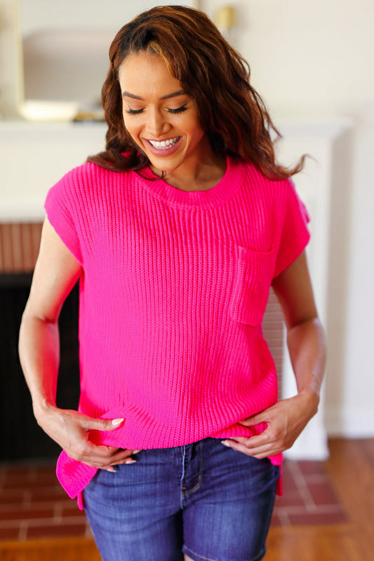 Best In Bold Hot Pink Dolman Ribbed Knit Sweater Top