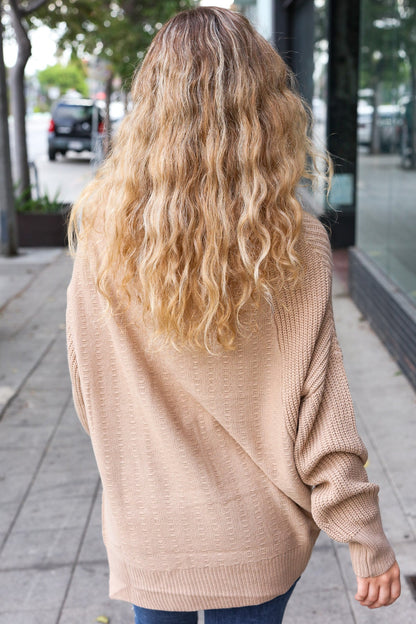 Autumn Vibes Taupe Asymmetrical Knit Sweater