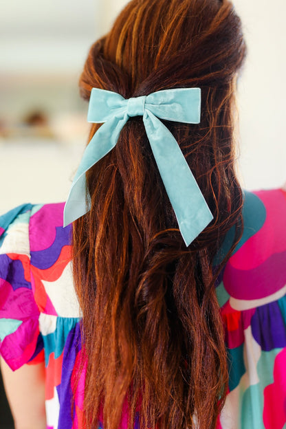 Baby Blue Velvet Barrette Clip Bow