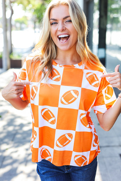 Turn Up The Volume Orange Football Checker Top