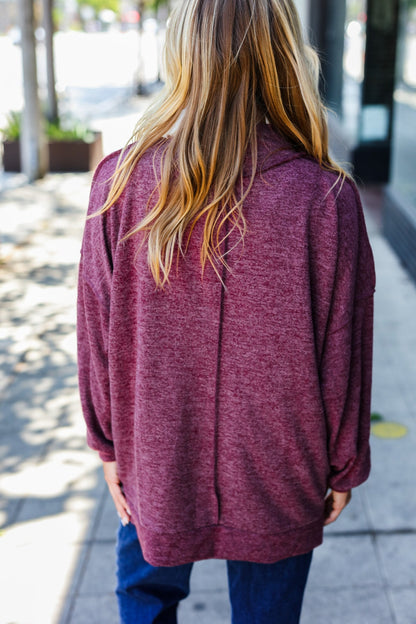 Weekend Ready Burgundy Brushed Mélange Mock Neck Sweater