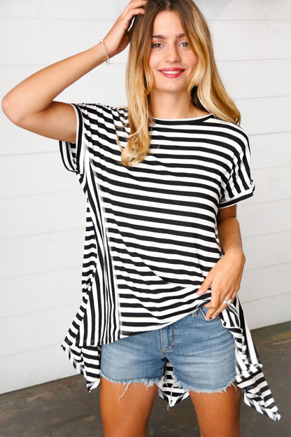 Black & White Stripe Hi-Lo Shark Bite Dolman Top