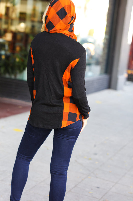 Black & Rust Plaid Hacci Knit Hoodie