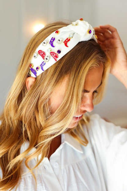 Red White & Blue Gem Cowboy Embellished Top Knot Headband