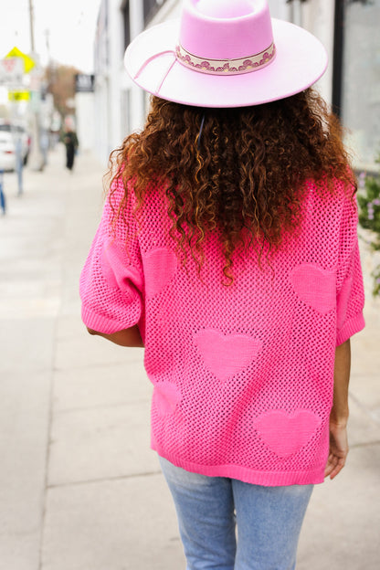 Can't Look Away Pink Heart Netted Crochet Sweater Top