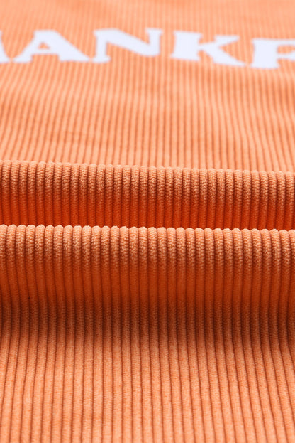 Orange Plain Drop Sleeve Rib-Knit Oversized Sweatshirt