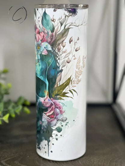 PREORDER: Boho Floral Skull Skinny Tumbler