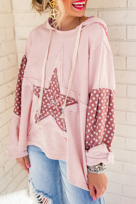 Delicacy Floral Patchwork Star Pattern Drawstring Hoodie