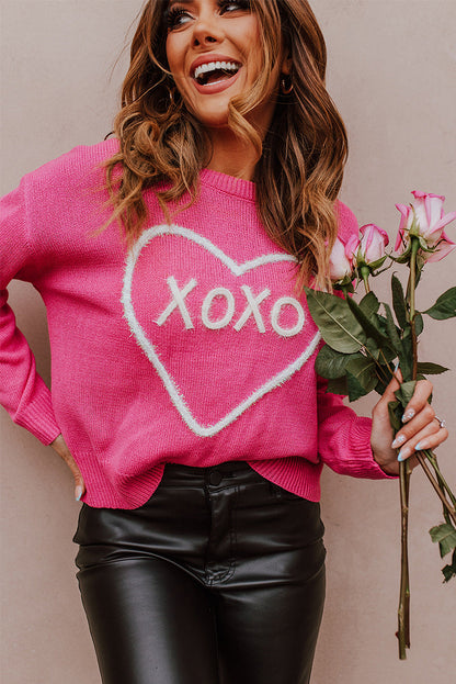 Rose Heart XOXO Pattern Casual Knitted Sweater