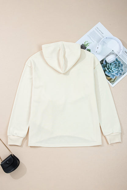 White Solid Color Cute Bow Embellished Loose Hoodie