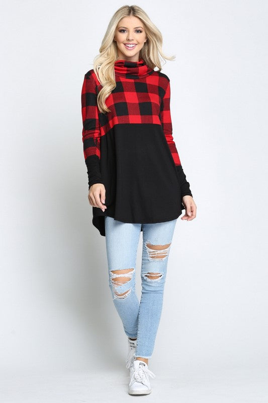 Plus Contrast Long Sleeve Turtle Neck Top