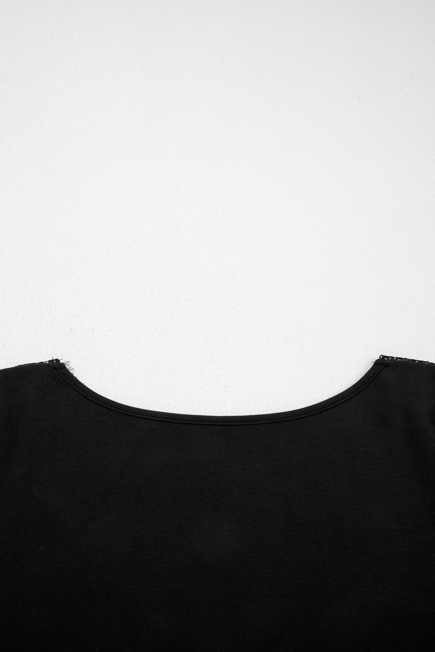 Black Lace Trim Elegant Neckline Long Sleeve Slim Top