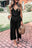 Black Casual Surplice V Neck Knot Wide Leg Jumpsuit