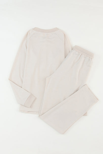 Apricot Long Sleeve Button Top & Drawstring Pants Set