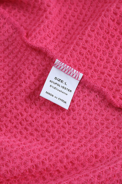 Hot Pink Pocket Buttons Front Waffle Knit Top