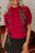 Fiery Red Plaid Lace-up Detail Christmas Holiday Puff Short Sleeve Sweater