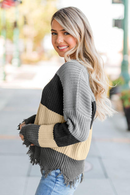 Colorblock Distressed Sweater