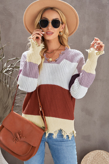 Colorblock Distressed Sweater