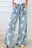 Light Blue Star Print Light Wash Drawstring High Waist Wide Leg Jeans