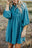 Light Blue Snap Button Empire Waist Lantern Sleeve Corduroy Dress