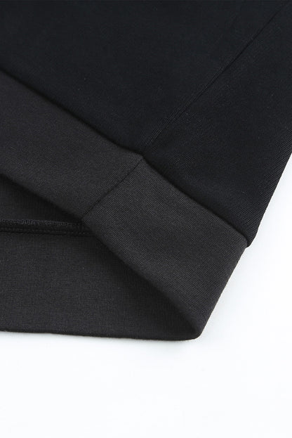 Black Button Front Plain Pullover Hoodie