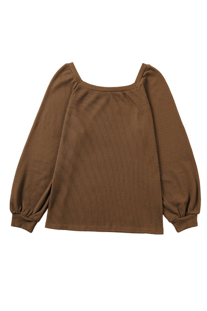 Apricot Waffle Texture Square Neck Pullover Top