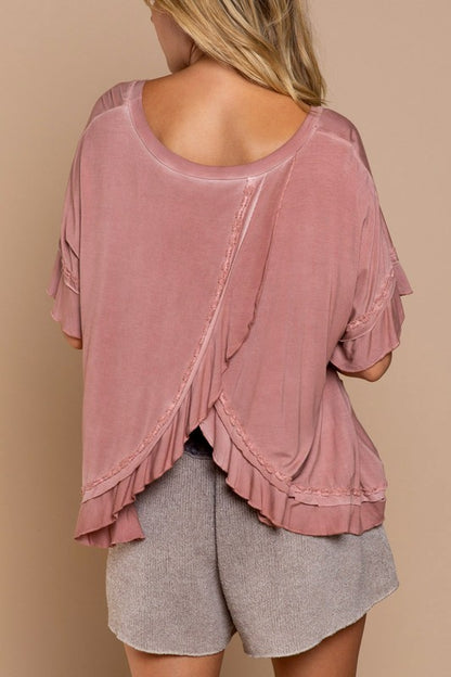 Peek-a-boo Ruffle Overlay Knit Top