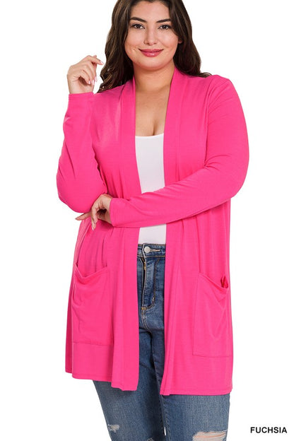 PLUS SLOUCHY POCKET OPEN CARDIGAN