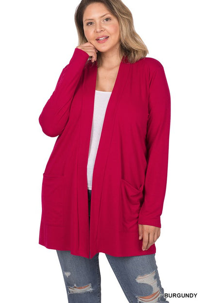 PLUS SLOUCHY POCKET OPEN CARDIGAN