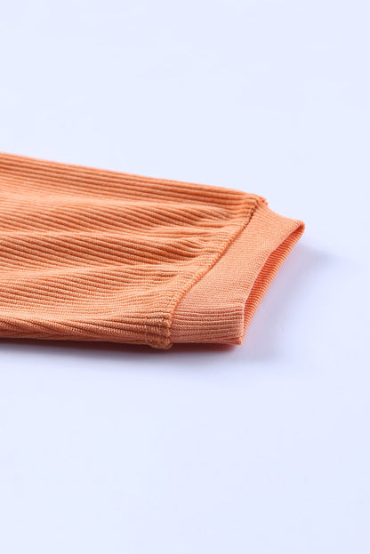 Orange Plain Drop Sleeve Rib-Knit Oversized Sweatshirt