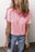 Pink Exposed Seam Patchwork Waffle Knit V Neck T-shirt