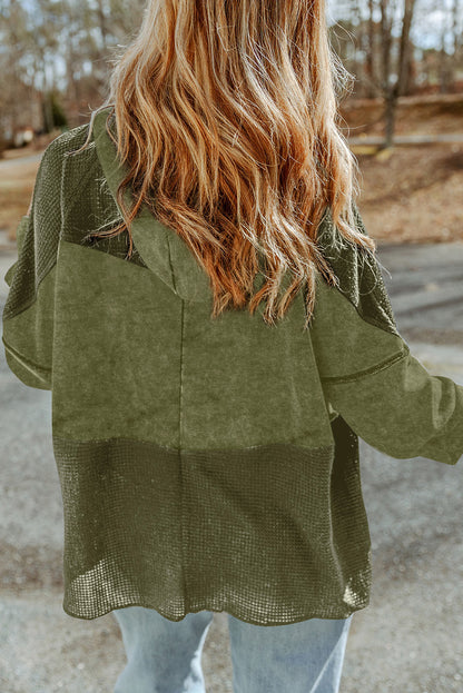 Grey Dark Wash Zip Up Jean Jacket with Hoodie