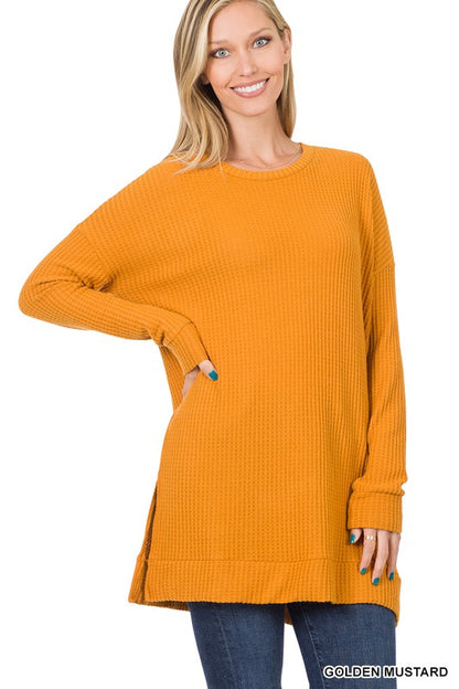 BRUSHED THERMAL WAFFLE ROUND NECK SWEATER